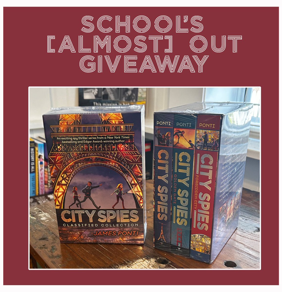 Yesterday, the boxed set of City Spies paperbacks came out just in time for people looking to add to their summer TBR pile. I'm giving out 2 sets - 1 on Facebook and 1 on Twitter. Retweet for a chance to win and I'll randomly pick two winners this weekend! Good luck!
<a href="/SimonKIDS/">Simon Kids</a>