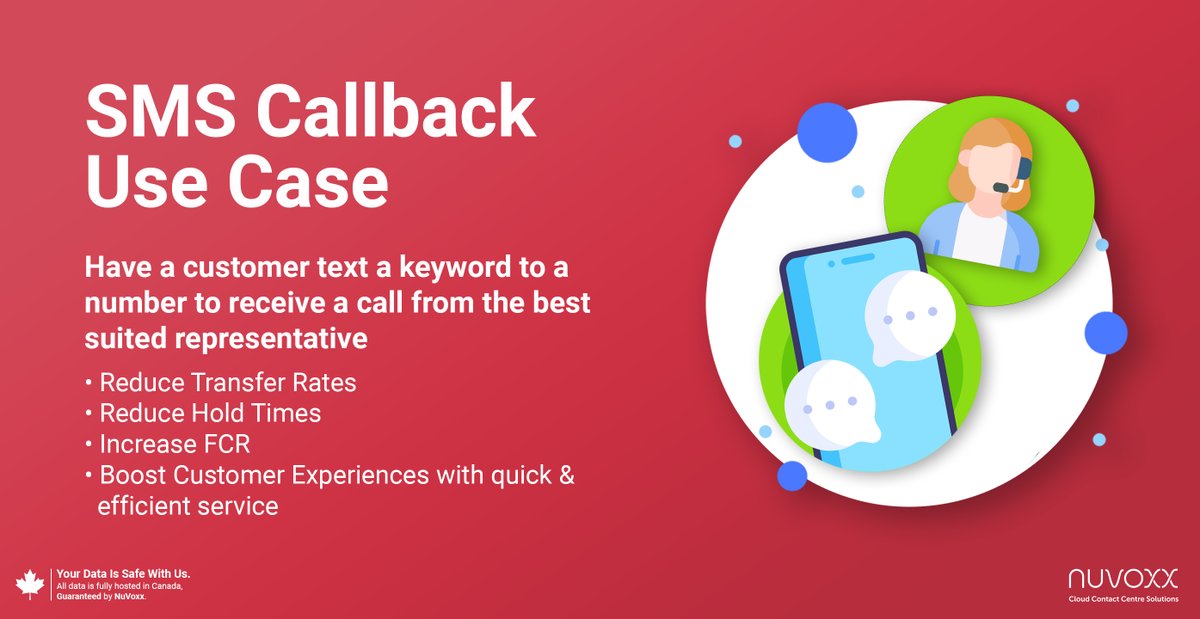 NuVoxx's tweet photo. What's better than being connected to the right representative, the first time? SMS Callback allows for less transfers, no hold times, faster call handle times, and improved #CX. This is just one way to use SMS Callback. Learn more: https://t.co/3HgcfDtSBI https://t.co/wuGm60iDcr