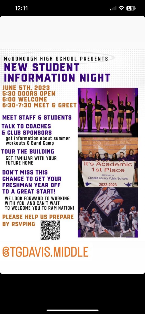 Welcome to all our feeder 8th Graders to our New Student Info Night! This is great event to come meet Coaches and get info about team expectations, practice times and requirements for participation. We look forward to meeting our incoming Freshmen!#GORAMS