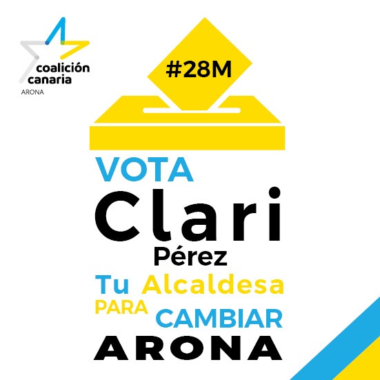 CCArona's tweet photo. Vota futuro, vota Clari Pérez: por el progreso de #Arona
#AronaTeNecesita #CoaliciónCanaria #VotaCC #CCArona #Arona https://t.co/kEk3EsQjCe