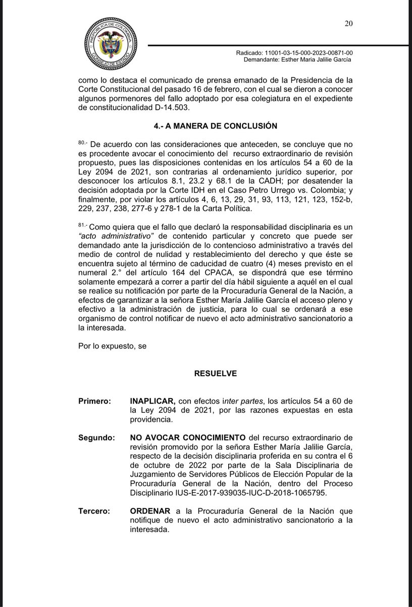 andres_ospinag's tweet photo. Por inconstitucionales e inconvencionales el @consejodeestado no avoca el conocimiento del "recurso" extraordinario revisión de fallos disciplinarios. Lo he escrito antes: viola la sep de poderes porque convierte a la JCA en revisor oficioso y eso es propio de la Administración. https://t.co/n56mGsGuFU
