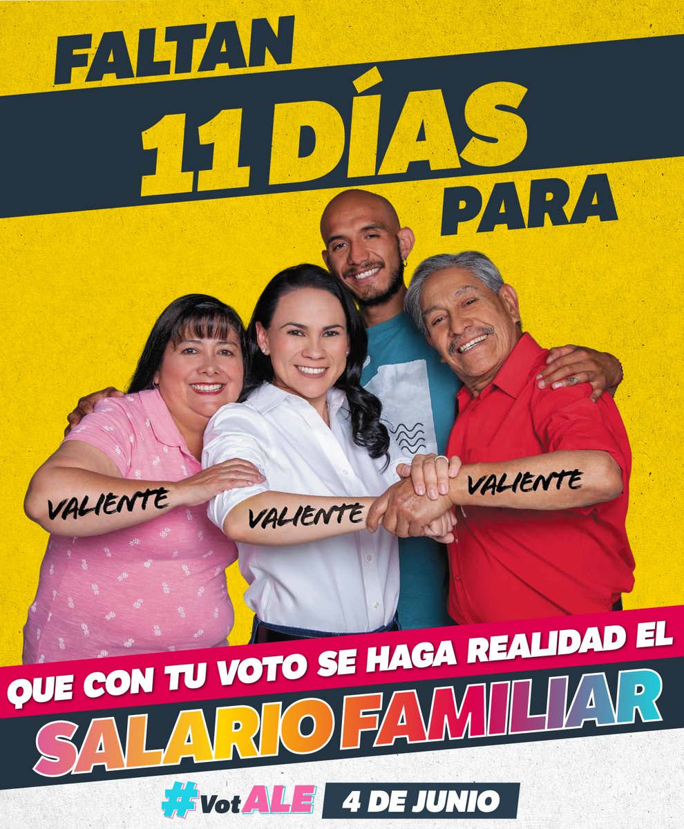 Faltan 11 días para que con tu voto el #SalarioFamiliar se haga realidad para apoyar a todos los integrantes de la familia, incluyendo hasta nuestras mascotas. #AleGobernadora #UnirEsResolver #VotALE