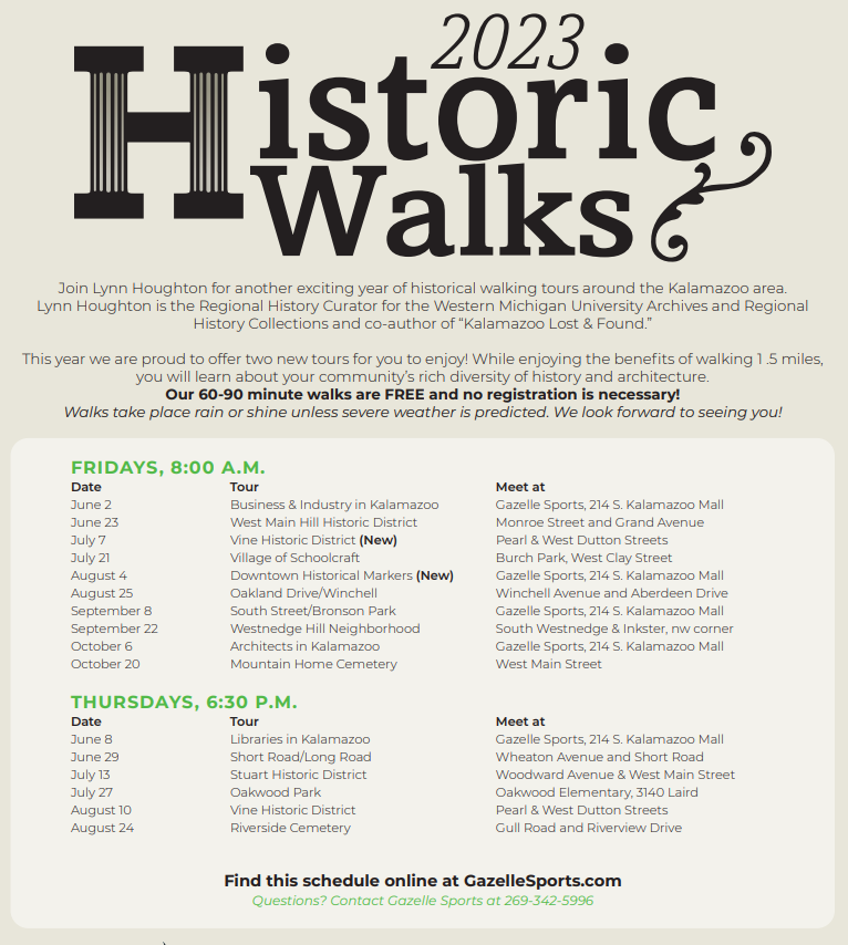 ⁉️Want to learn more about Kalamazoo history⁉️

Join Lynn Houghton, Regional Curator at WMU, for historical walking tours around the Kalamazoo area!
