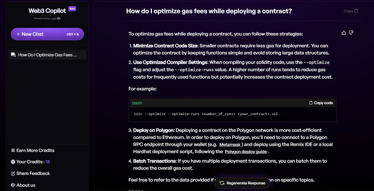 🌐💡Web3 Copilot AI: "How can I optimize gas fees?" ⛽️💰

When it comes to smart contract deployment, efficiency is key! 🚀 Let the AI-powered Web3 Copilot guide you toward optimizing those gas fees &amp; unlock cost savings. ⚙️💪

#Web3Copilot
<a href="/LayerEhq/">Layer-E</a> @LayerE_Intern @0xPolygonLabs
