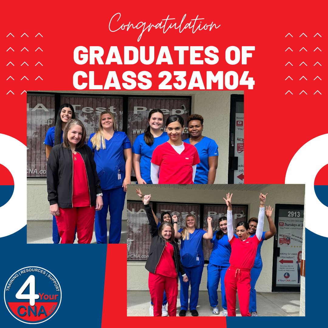 4YourCNA's tweet image. Congratulations to class 23AM04! We wish you great success in your new career and good luck for your state exams! Enroll for our next class which would be on June 12, 2023. Contact us now for enrollment 🤩

Happy caregiving 💝
#4YourCNA #floridacommunity #cnaproblems #cnalife