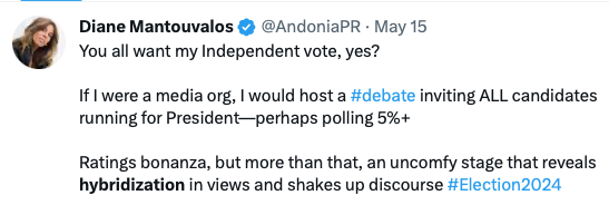 AndoniaPR's tweet photo. I'd love them on the SAME Spaces. Let's mix it up NOW. Why wait for the GE debates?
