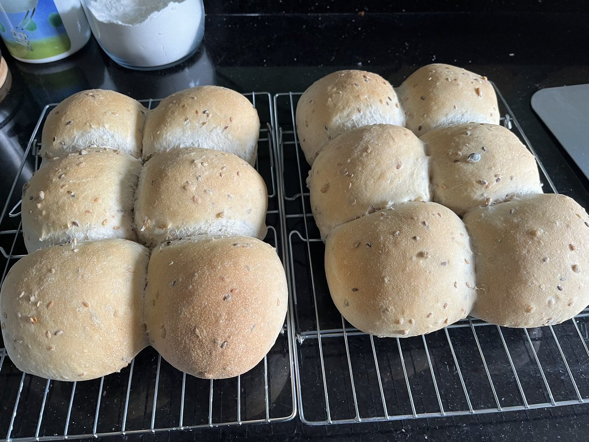 Chris_TheDriver's tweet image. There we have it. A dozen seeded rolls. That’ll keep me in bread for a couple of weeks. I make around 90% of our bread at home as the taste is so much better and I know exactly what goes into it. #RealBread 
Just baking the extra mini rolls and we’ll cut and taste this evening.