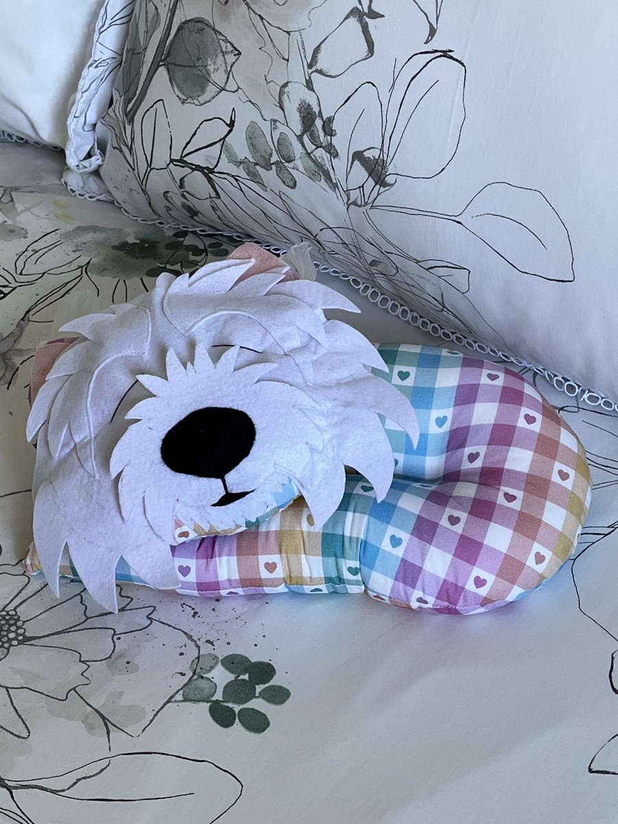 The wee little Westie arrived at his mum's this morning and she is over the moon with him. If you'd like an angel Cuddle/Comfort Cushion check out my shop. They come with detachable feathered wings. bonniesbazaar.com #MadeInCornwall #HandmadeHour #Cornwall #Angels