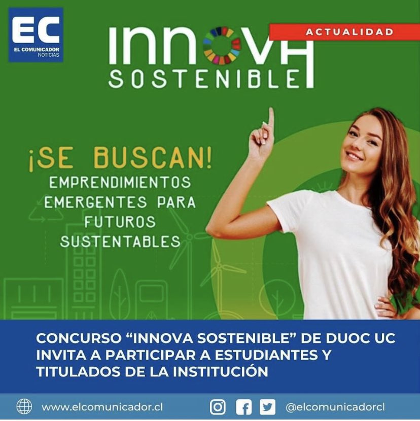 🔵#MELIPILLA Las postulaciones para el torneo “Innova Sostenible” están abiertas hasta el 2 de junio. El proceso de postulación puedes realizarlo a través del sitio web oficial en duoc.cl/innovasostenib…

Más info en elcomunicador.cl/concurso-innov…

#educacion #emprendimiento