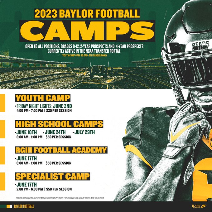 Thanks @coachkcurtis for invite to <a href="/BUFootball/">Baylor Football</a> camp #SicEm 
@BU_CoachCollins <a href="/Tyler_Bolfing/">Tyler Bolfing</a> <a href="/Bell_Brian_/">Brian Bell</a> <a href="/parker_orgeron/">Parker Orgeron</a> 
<a href="/GHSMustangsFB/">GHSMustangsFootball</a> <a href="/Coachdebesse5/">Bob DeBesse</a> <a href="/dbranscom/">David Branscom</a> <a href="/GCISD_Athletics/">GCISD Athletics Dept.</a> <a href="/dctf/">Dave Campbell's — TexasFootball.com</a> <a href="/GPowersScout/">Greg Powers 🏟️</a> <a href="/TXTopTalent/">TX TOP TALENT</a> <a href="/PrepRedzoneTX/">Prep Redzone Texas</a> <a href="/Gosset41/">Brian Gosset</a> <a href="/BE_SicEm365/">Brian Ethridge</a> <a href="/GrayGrundhoefer/">Grayson Grundhoefer</a> <a href="/JScruggs247/">Jordan Scruggs</a>
