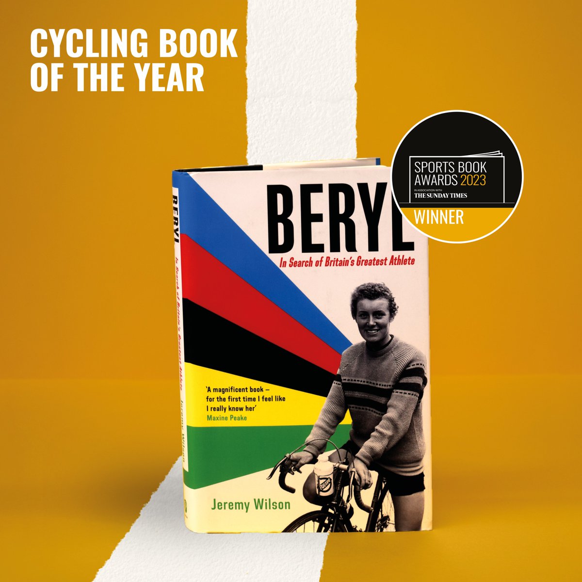 The WINNER of the #SportsBookAwards Cycling Book of the Year is...

Beryl: In Search of Britain's Greatest Athlete by <a href="/JWTelegraph/">Jeremy Wilson</a> (<a href="/Pursuitbooks/">Pursuit Books</a>)

A massive congratulations on your win!

#SBA23 #ReadingForSport