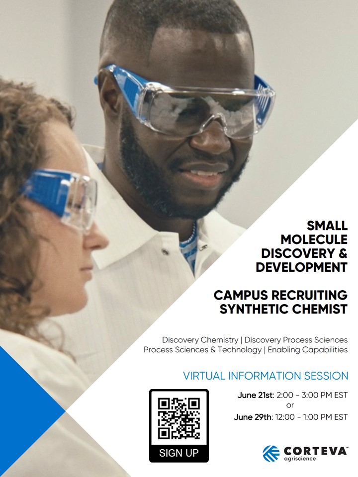 SMDD will be offering virtual information sessions for synthetic chemists. Please join us by signing up with the link below! #chemjobs

Graduate students & post-docs not currently looking for jobs are also welcome to attend to learn about Corteva!

tinyurl.com/2zp9v7xo