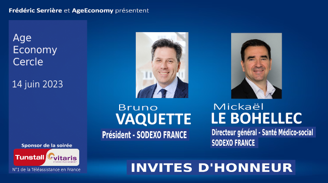 AgeEconomy's tweet photo. Soirée du Cercle
@AgeEconomy
avec pour invités d'honneur :  ▫ Bruno Vaquette (Président Sodexo France) et 📷 Mickaël Le Bohellec (Directeur général – Santé Médico-social – Sodexo France)  14/06/23 Paris  Infos : https://t.co/f3NdxEyF18 #silvereco #silverecomie

@SodexoFrance https://t.co/q5iwjDZZxw