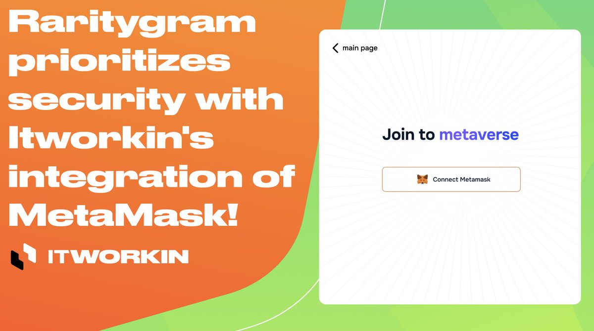 Itworkin_com's tweet photo. 🔒 Rest easy knowing Raritygram prioritizes security with Itworkin's integration of MetaMask. Buy, sell, and trade digital assets with confidence, thanks to Itworkin's commitment to top-notch security measures. https://t.co/k5dBqIAgHU