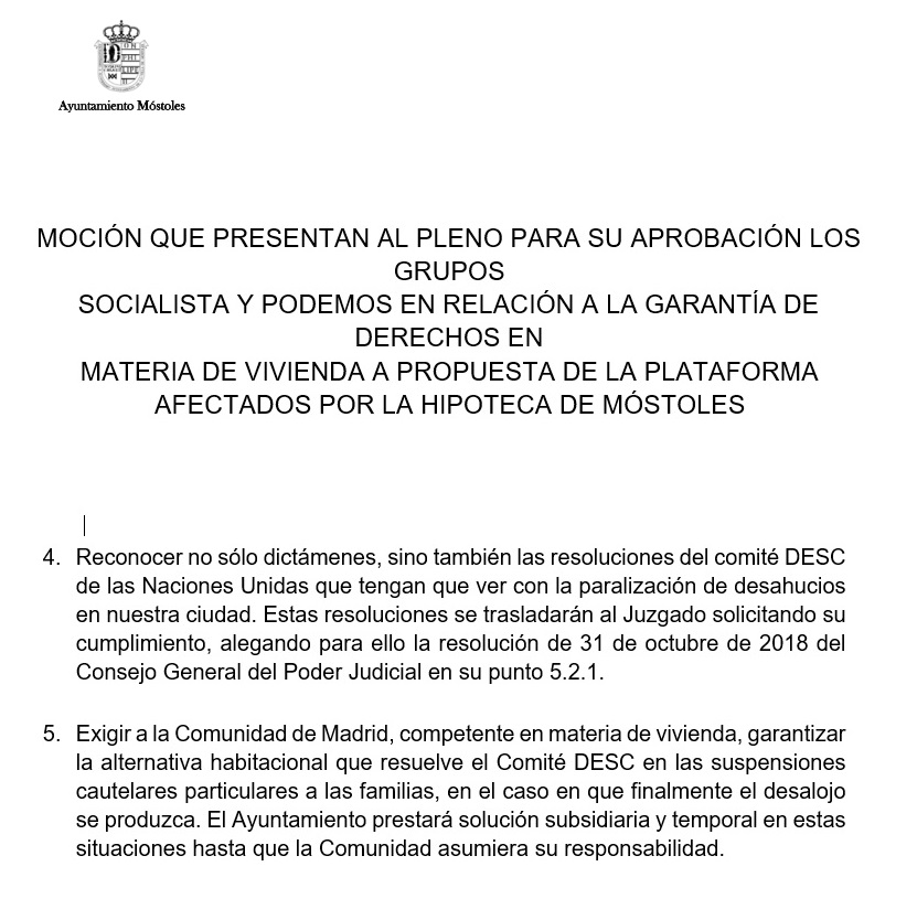 2️⃣ A <a href="/ComunidadMadrid/">Comunidad de Madrid</a> para que provea de alternativa habitacional a estas familias como mandatan las resoluciones. 
3️⃣ Y las hemos remitido a <a href="/AytoMostoles/">Ayuntamiento de Móstoles</a> para que cumpla con la moción en que se aprobó ofrecer alternativas de vivienda  #LaDigniNoSeToca x.com/StopDesMostole…