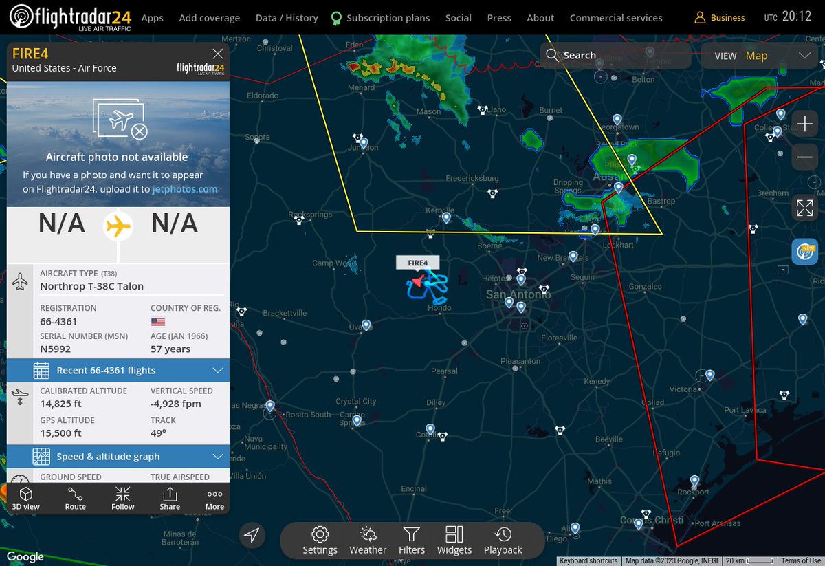 Radar_Assistant's tweet image. MULTI FR24 CIRCLING ALERT : At time Wed May 24 21:06:19 2023 #FIRE4 was likely to be circling at FL194 13nm from HMA Hondo_NDB_US
 near Medina County, Texas, United States #AvGeek #ADSB flightradar24.com/FIRE4/306cb6a8