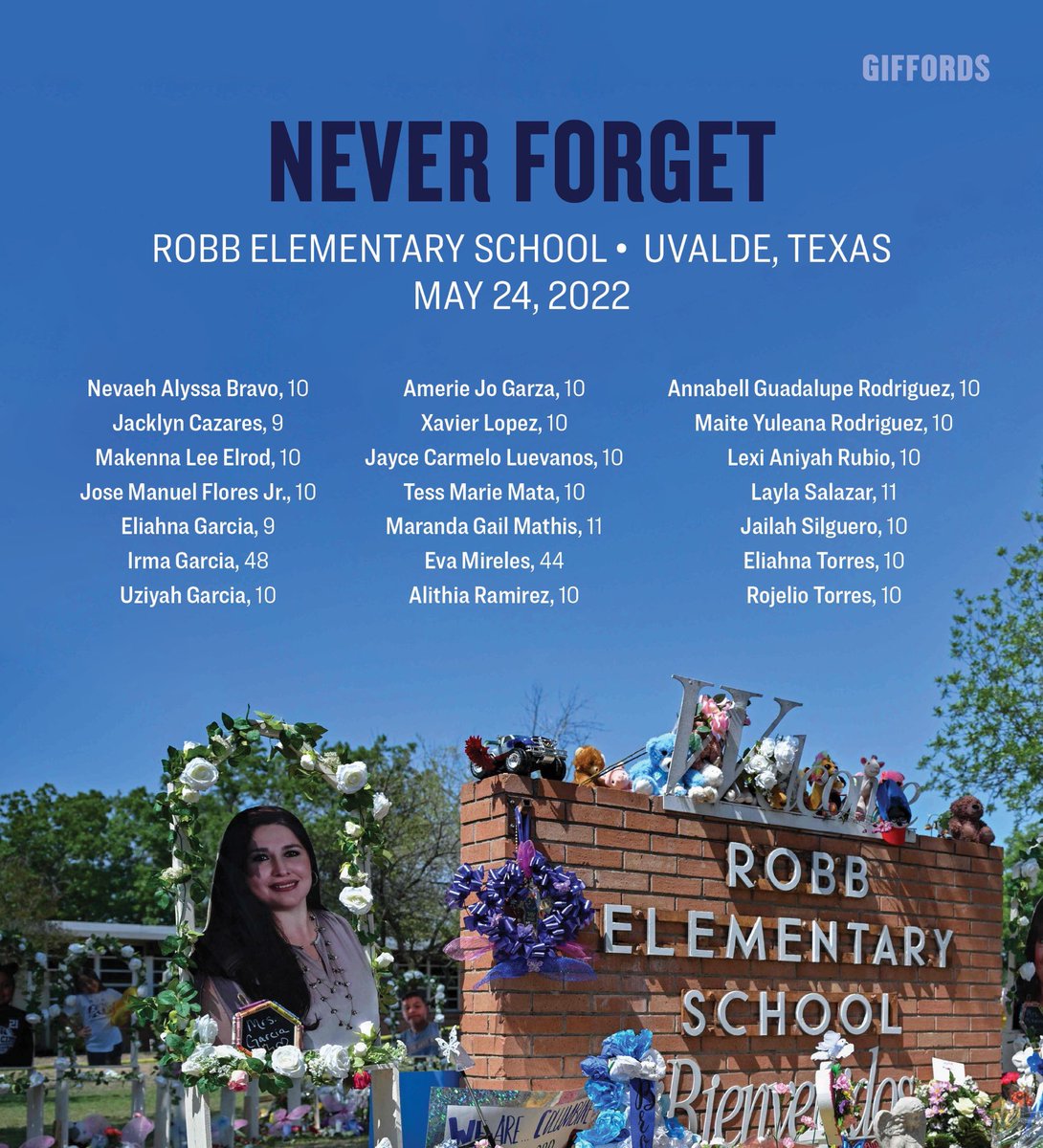 Holding space for the lives stolen 1 year ago today at Robb Elementary in Uvalde, TX. The 19 students & 2 teachers robbed of their futures, 17 people injured, & all those left to carry the burden of this trauma & grief. We can & we must create a safer world. #HonorWithAction