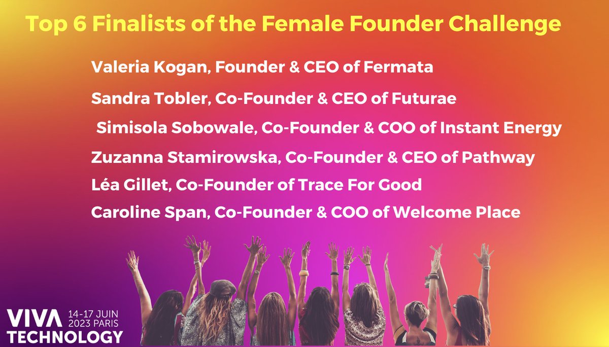 AnnieLichtner's tweet photo. Les #femmes construisent l'avenir de la #Tech  
Le Female Founder Challenge défend les #startups leaders créées par des femmes 👌
Et les 6 meilleures finalistes 2023 @VivaTech sont : @FermataTech 
@dictumfuturae 
@InstantenergyNG  
@pathway_com 
@GoWelcomePlace et Trace For Good
Profitez de -20% de réduction sur tous les PASS pour les rencontrer avec le code LABRIGADEDUWEB 
👉https://t.co/7yKoEJcBOK