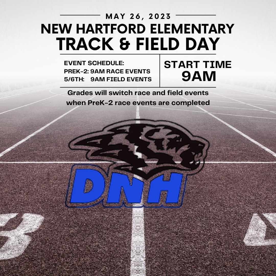 HAPPENING FRIDAY: New Hartford Elementary Track & Field Day! Details are posted below. #rollblue #MomentsThatMatter