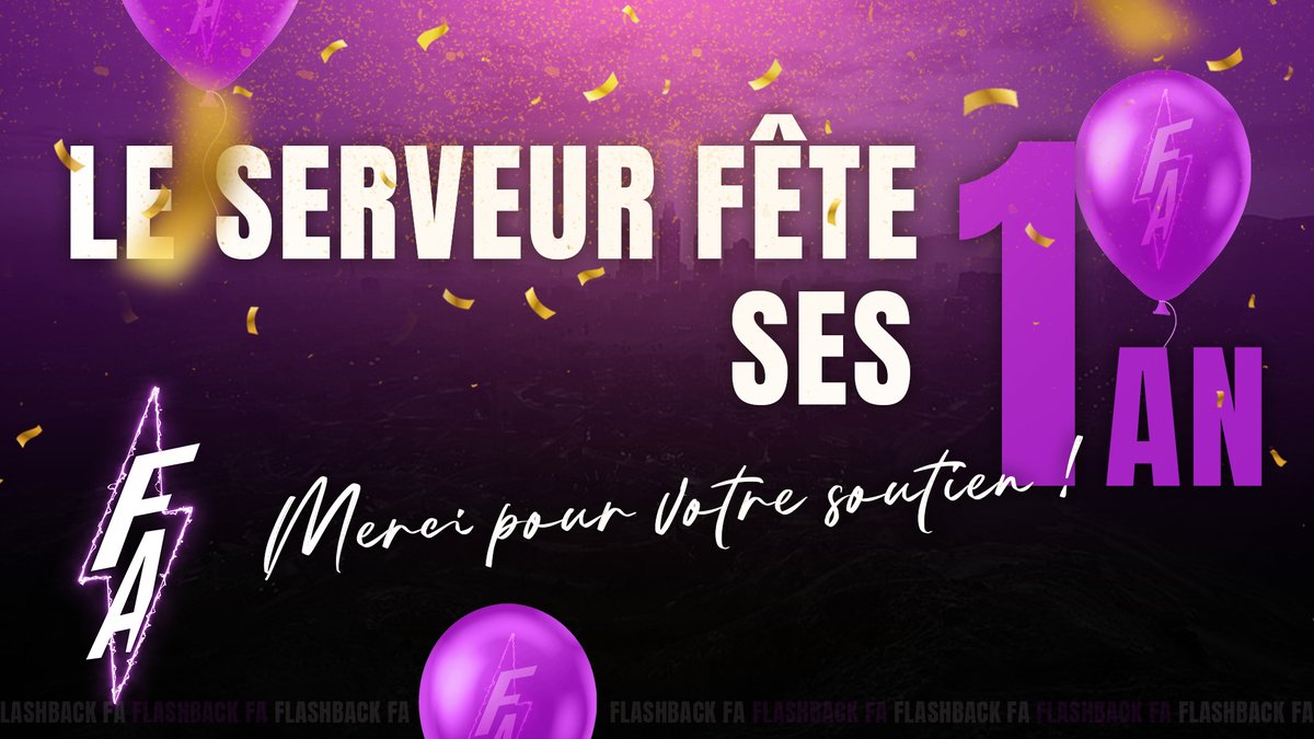 FlashbackFA fête ses 1 an ! 🎊

+ 135 000 joueurs ont testés le serveur
+ 63 000 membres sur discord 
+ 1500 joueurs constants

On vous fait gagner une caisse anniversaire contenant énormément de cadeau IG (cosmétiques)

RT + Follow @FlashbackFA (T.A.S 31 MAI)