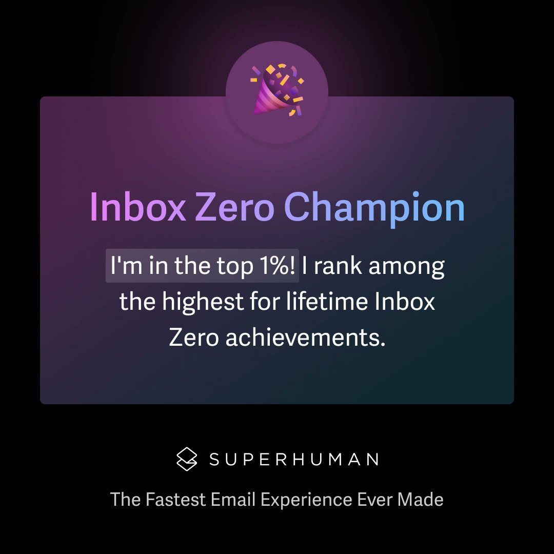 kirkmorales's tweet photo. Few things give me more pleasure than remaining at inbox zero. My hard work has paid off @Superhuman https://t.co/3Qi89BTNgz