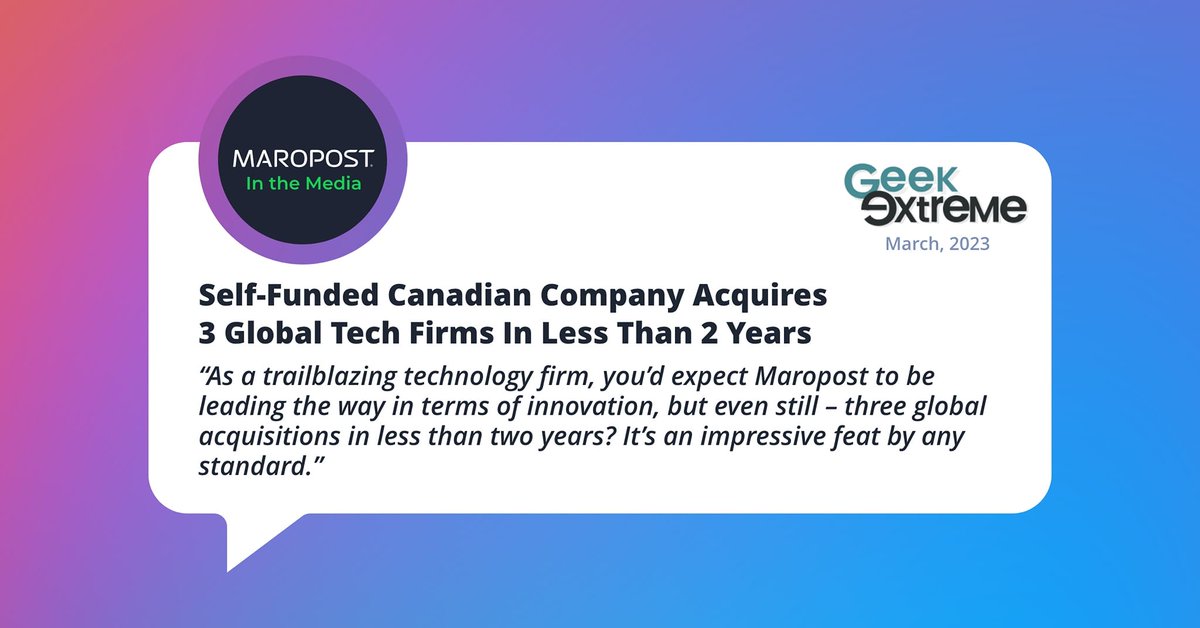 ✨MAROPOST IN THE NEWS ✨

"As a trailblazing technology firm, you’d expect Maropost to be leading the way in terms of innovation, but even still – three global acquisitions in less than two years? It’s an impressive feat by any standard." - Geek Extreme

geekextreme.com/self-funded-ca…