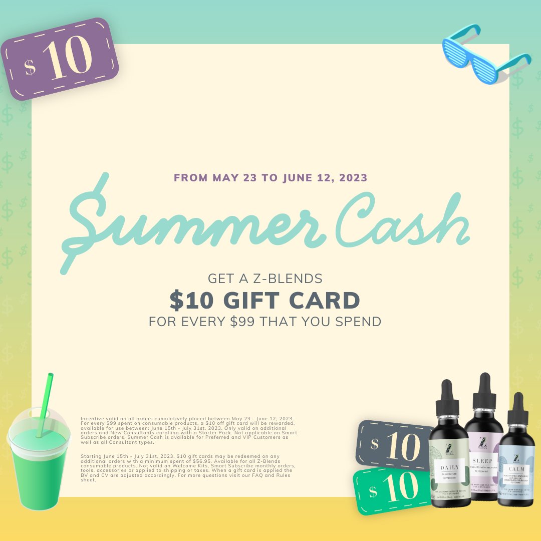 ZBlendsHemp's tweet photo. Who doesn't love extra cash? Start earning Summer Cash now! ⏰ 
¿A quién no le gusta el dinero extra?  ¡Comienza a acumular Summer Cash ahora! ⏰ https://t.co/bqTIKXNo4M