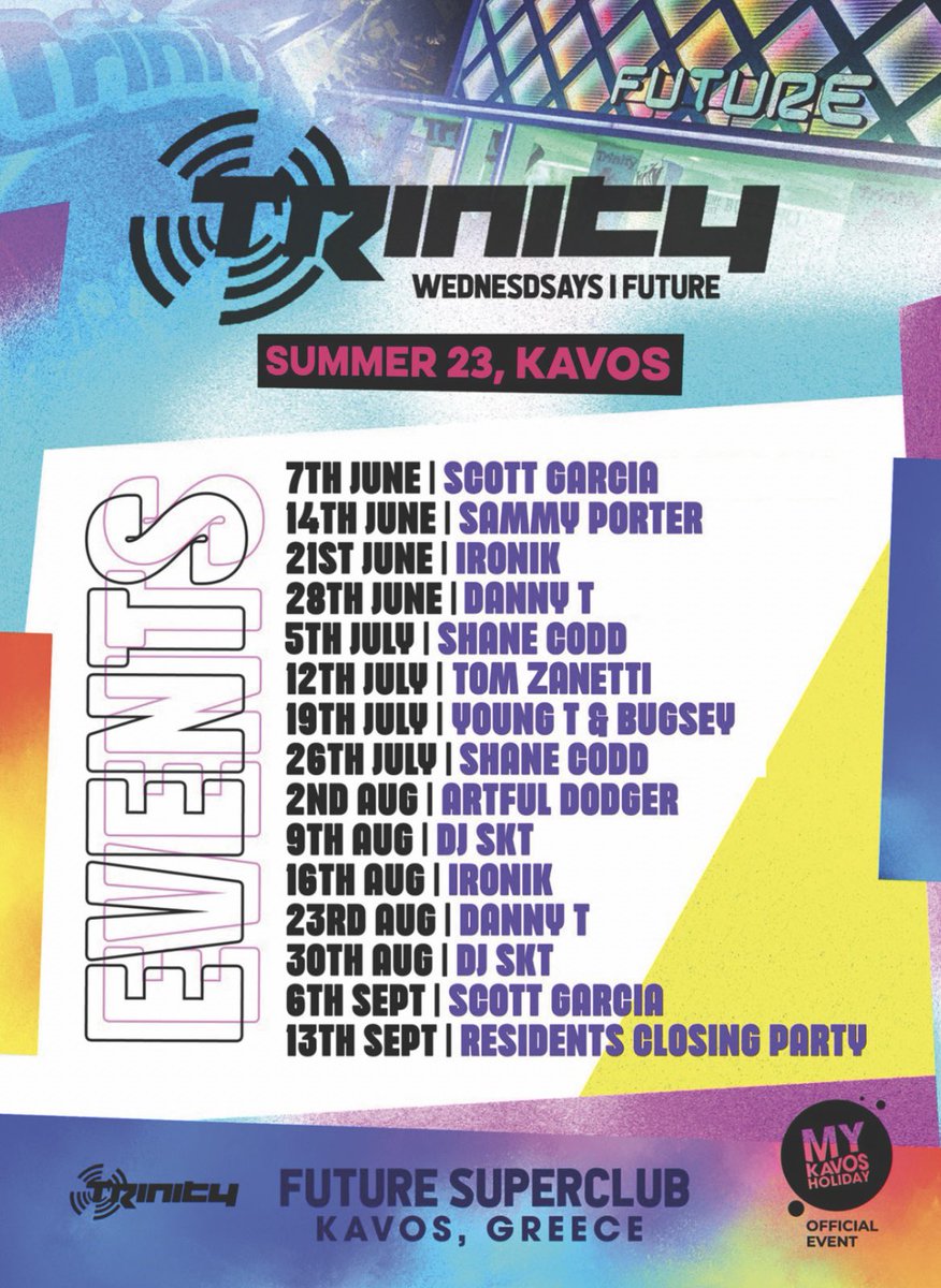 Summer just got better!! <a href="/DJScottGarcia/">Scott Garcia</a> <a href="/ItsSammyPorter/">Samantha Porter</a> <a href="/DJIronik/">DJ IRONIK</a> <a href="/ItsDannyTDJ/">ItsDannyTDJ.eth</a> <a href="/ShaneCodd_/">Shane Codd</a> <a href="/TomZanettiTZ/">Tom Zanetti</a> <a href="/YoungTandBugsey/">YOUNG T & BUGSEY</a> <a href="/DJSKT/">DJ S.K.T</a> <a href="/ArtfulDodgerMC/">The Artful Dodger</a> <a href="/mykavosholiday/">My Kavos Holiday</a> #kavos #summer