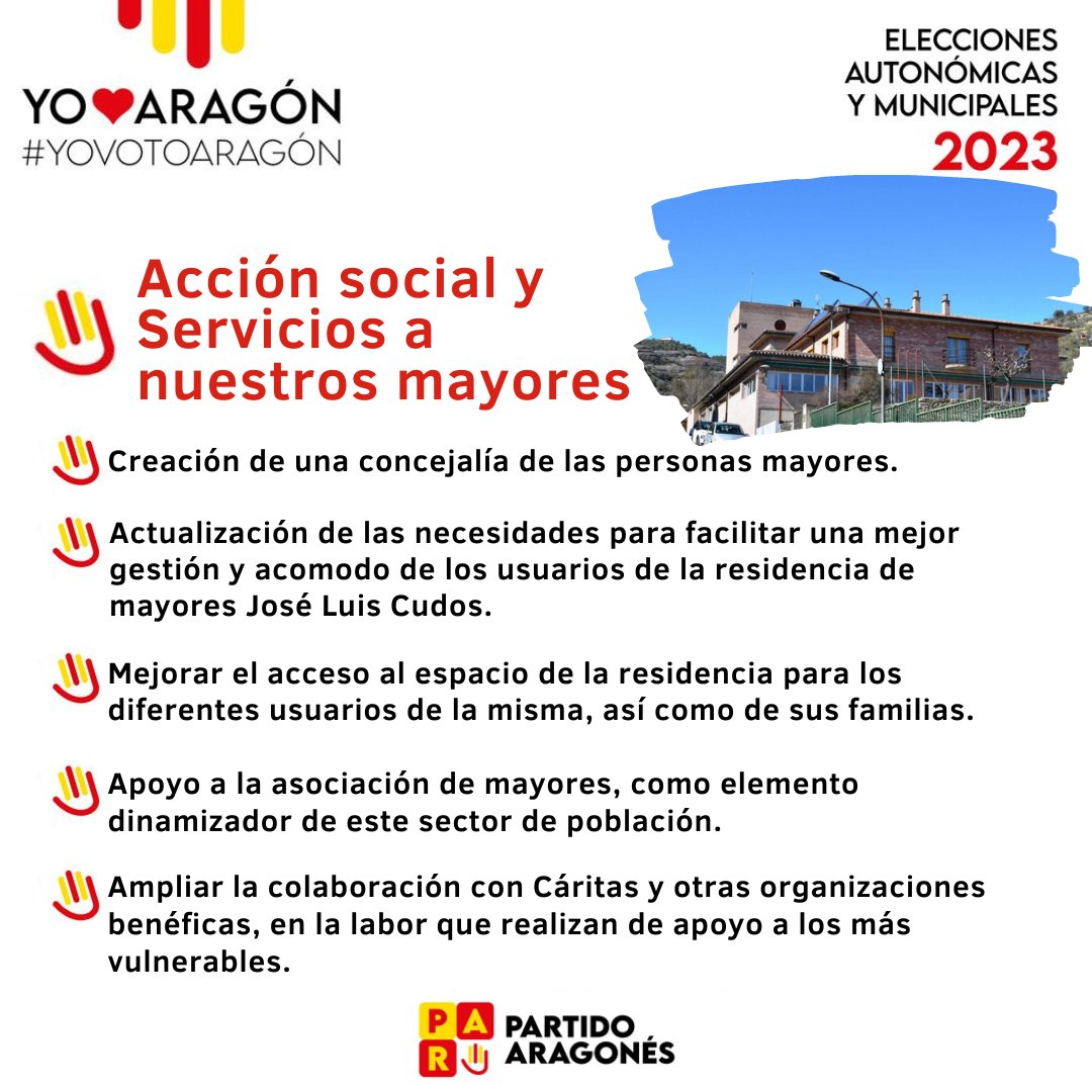 🟡🔴🟡 #PartidoAragonés de #Graus 🤝 Comprometidos con la Acción Social y Servicios a nuestros Mayores 👵🧓
<a href="/PARHuesca/">PAR Huesca</a>  <a href="/AragonPAR/">Partido Aragonés</a>  #EleccionesMunicipales2023 #YOVOTOHUESCA #YOVOTARAGÓN #YOVOTOGRAUS #YOVOTOROQUE #YOVOTOPAR