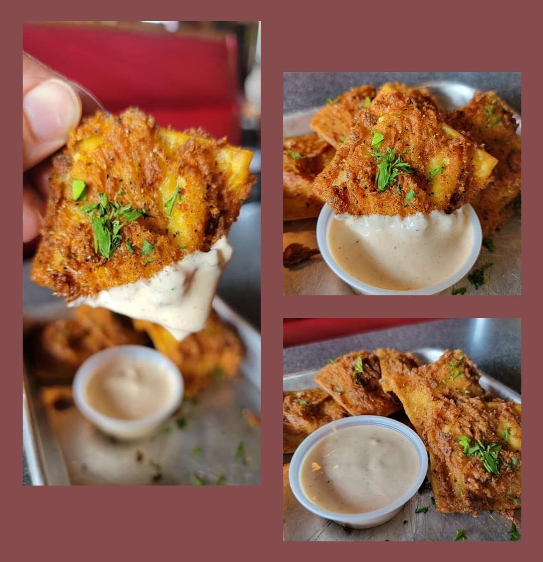 You need more #CajunCrabToastedRavioli in your life: breaded, filled with crab &amp; pepper jack cheese, and served with a side of Cajun ranch.
⬇️
Reminder: #Hwy61Roadhouse is now open for lunch on Thursday (as well as on Saturday). We're hoping to have a good crowd in here tomorrow!