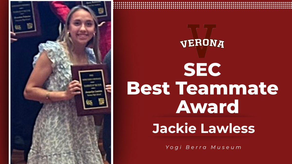 Congratulations to Jackie Lawless who was honored last night by the Yogi Berra Museum and Learning Center as Verona’s recipient of the Super Essex Conference Best Teammate Award! 

Such an honor Jackie, so proud of you! 🏐🏀🥍