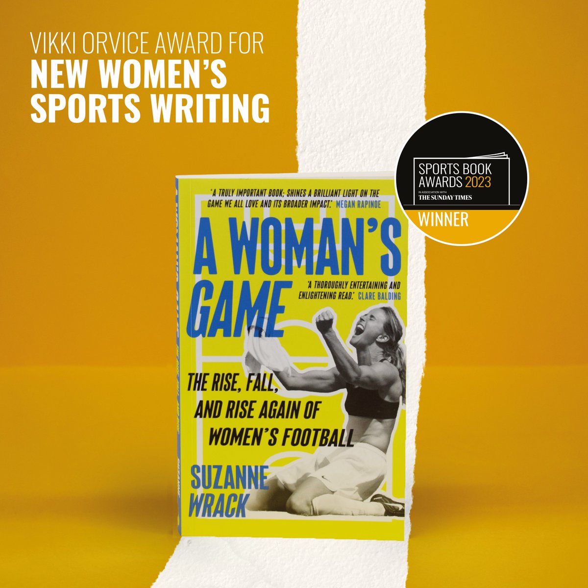 The WINNER of the #SportsBookAwards Vikki Orvice Award for New Women's Sports Writing is...

A Woman's Game by @suzywrack (@faberbooks)

Congratulations on your award!

#SBA23 #ReadingForSport