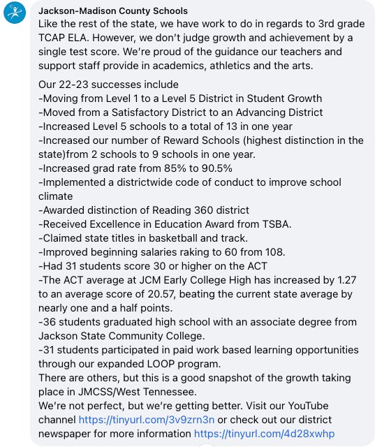 JMCSchools's tweet photo. @TheTNFirefly Since you’re sharing stats… https://t.co/jTUfpuX0Bd