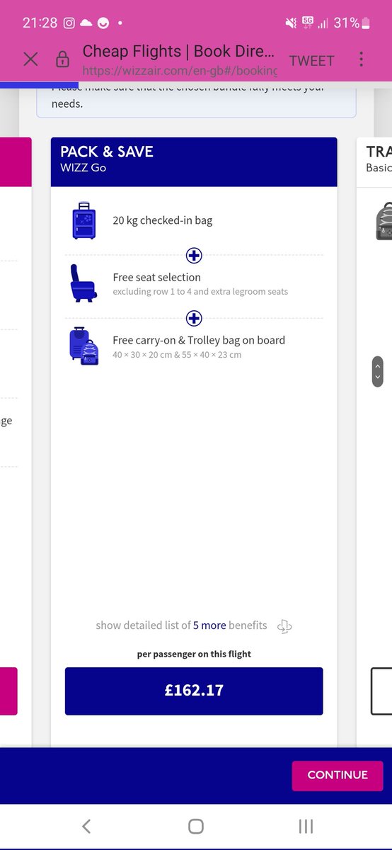 BelieberHelp94's tweet photo. @AskWIZZ Can I ask why when I've gone back to continue to book this option has changed and now includes a 20kg luggage which I dont need, price has increased by £30 https://t.co/YMAGeaQpoT