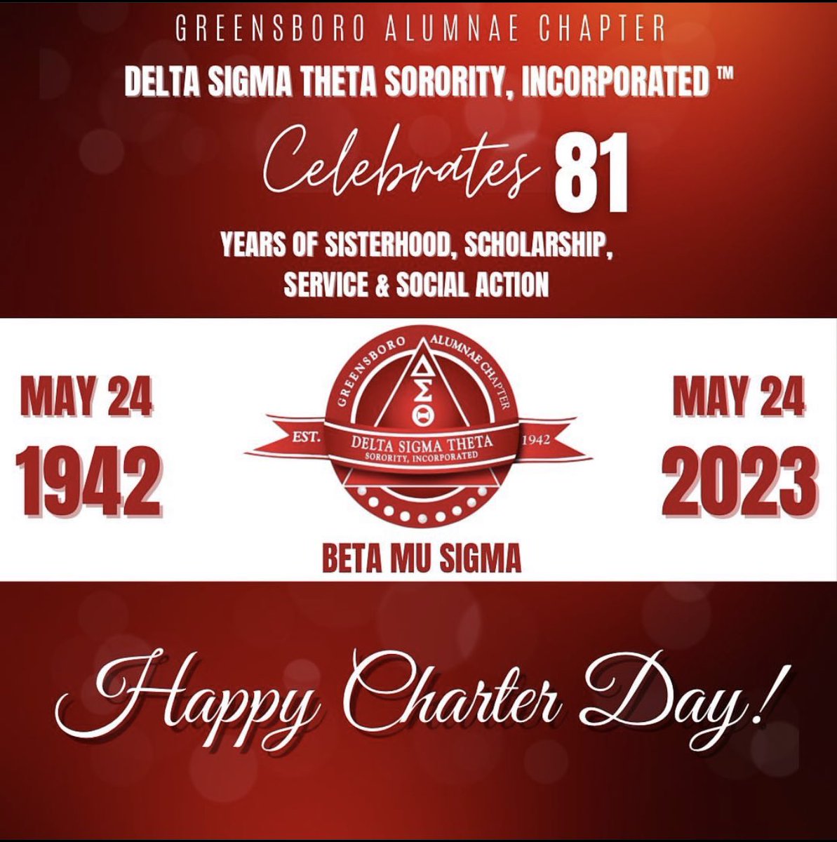 DSTGreensboro's tweet photo. For 81 years, the Greensboro Alumnae Chapter of Delta Sigma Theta Sorority, Inc., formerly known as Beta Mu Sigma, has provided Sisterhood, Scholarship, Service & Social Action to the Greensboro Community.
Happy 81st Charter Day! @sensationalsar
@dstinc1913 #BetaMuSigma #1913 https://t.co/WY2IRAF2gG