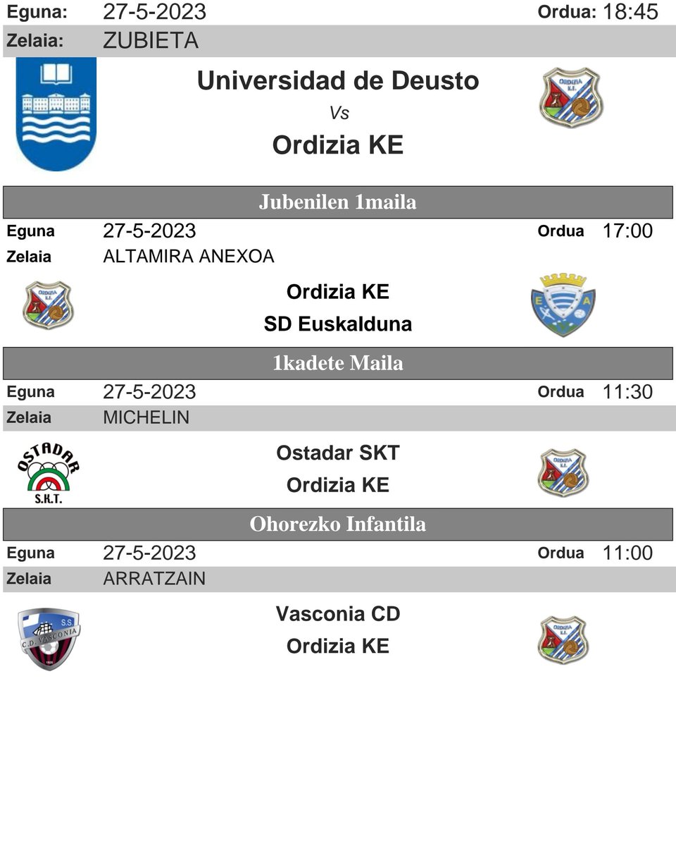 Asteburuan partida garrantzitsuak. Denok Urdinekin!!!! Aupa Ordizia!!!!