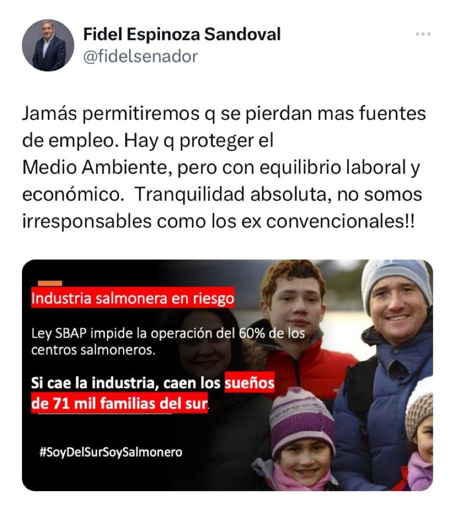 DefendamsChiloe's tweet photo. Amigo @fidelsenador , quien le informa tan erradamente? 
Primero , no otorgar nuevas concesiones salmoneras en áreas protegidas es corregir un error de vergüenza internacional para el país .
Segundo, de no otorgarse nuevas concesiones , esto sería hacia el futuro, no afecta a las ya otorgadas, por ello , NO AFECTA AL EMPLEO .
@iallendebussi @alvaroelizalde @nico_grau @mariomarcelc @max_bello_m @JaimeSaezQuiroz @senadorLatorre @danielmelochile @TerramChile @OceanaChile