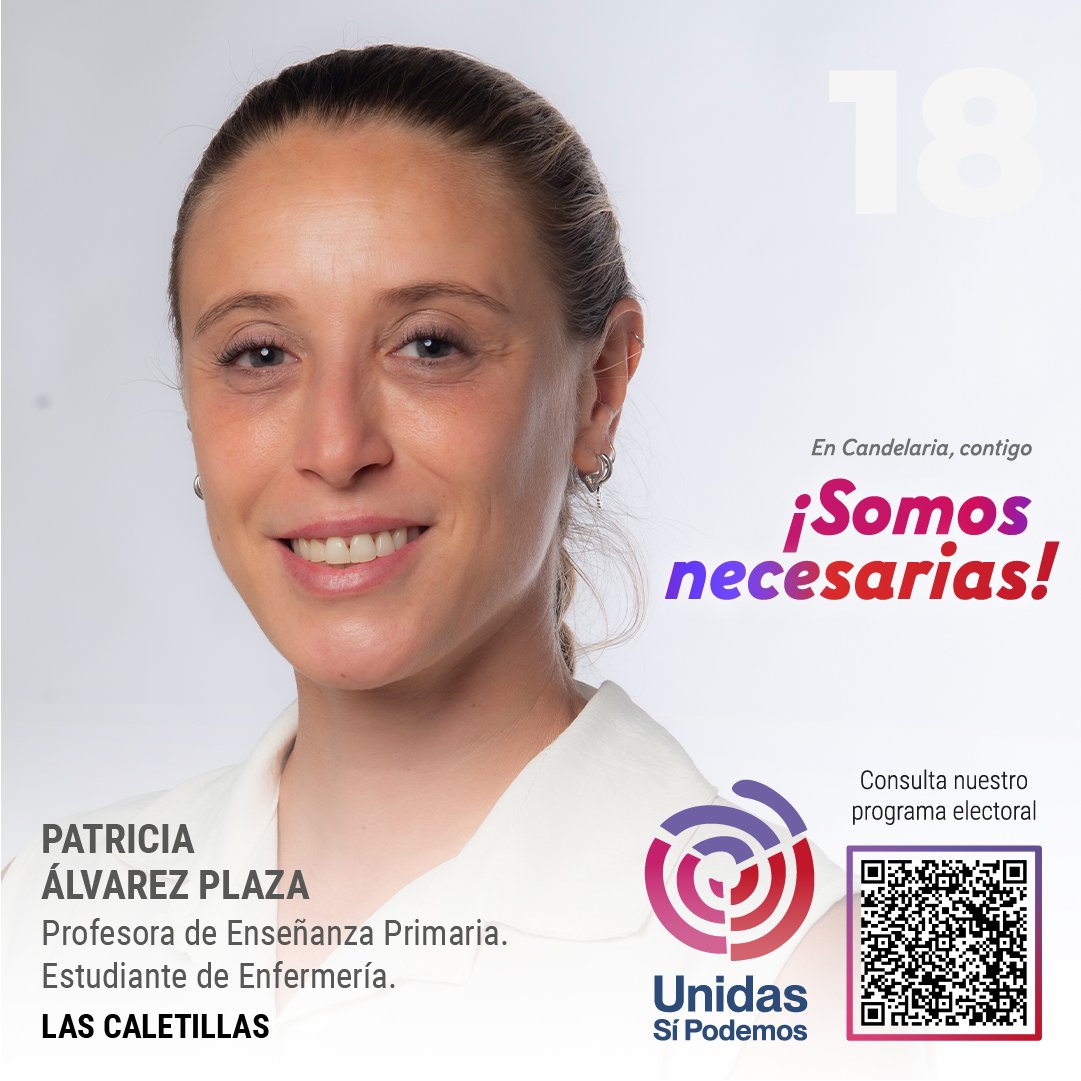 USPCandelaria's tweet photo. Terminamos la presentación de nuestro equipo, un total de 24 personas llenas de ilusión y ganas por mejorar nuestro municipio:

- Patricia Álvarez Plaza es vecina de Las Caletillas, es profesora de Enseñanza Primaria y estudiante de Enfermería.

#UnidasSíPodemos #Sísepuede #28M https://t.co/Mu6OavhQFf