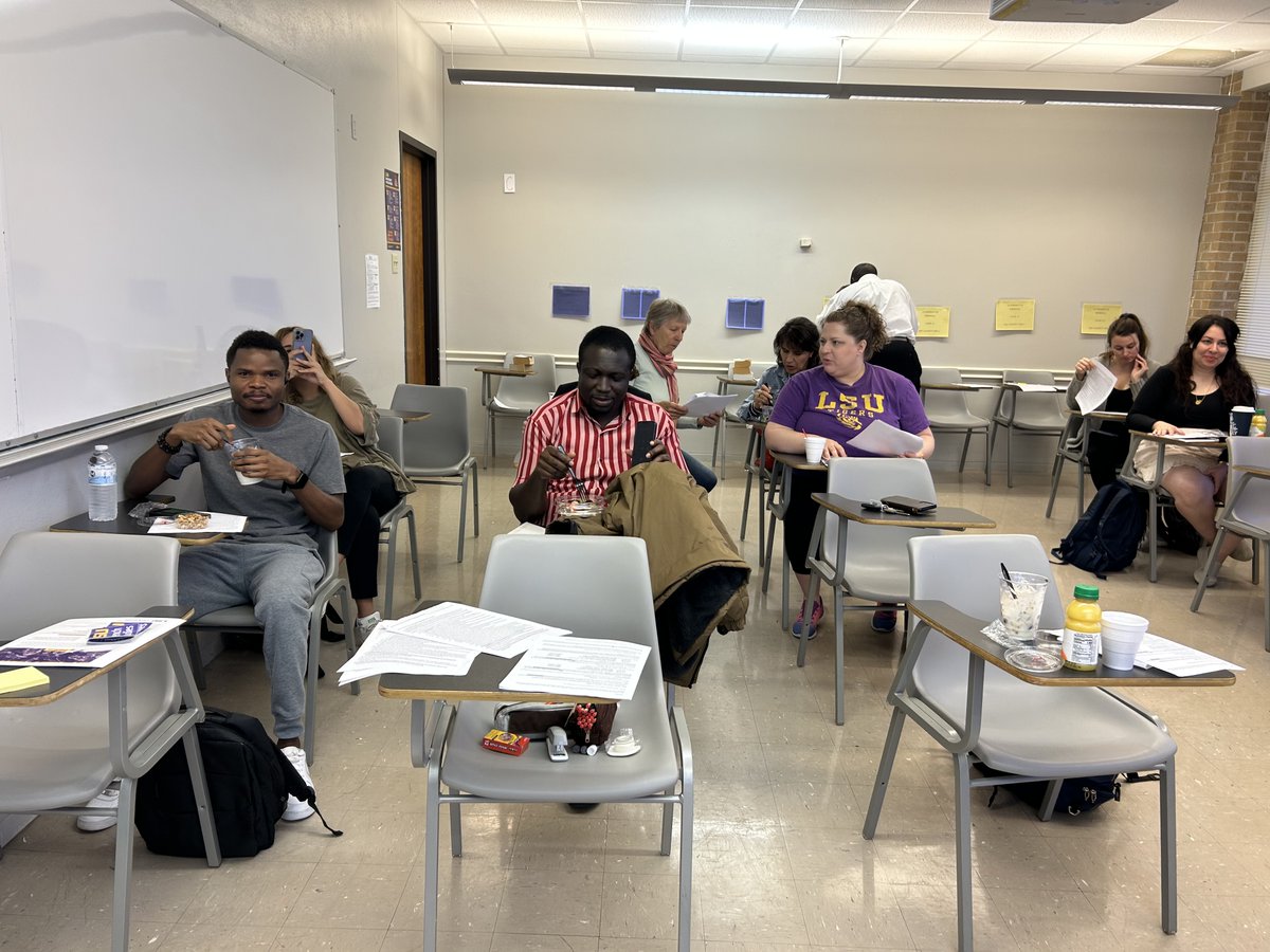 LsuFrench's tweet photo. The Department of French Studies judges... preparing for the high schools' French students and their performances in several extemporaneous speaking and interpretive reading events at this year's LSU Rally Day on March 4, 2023. 
See you at LSU Rally Day, 2024! https://t.co/uVNEXENxIB
