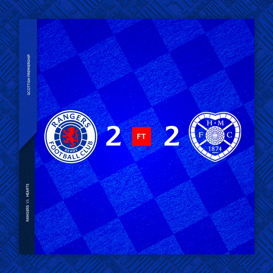 RangersFC's tweet photo. FULL-TIME: Rangers 2-2 Hearts https://t.co/6PavWaPjbr