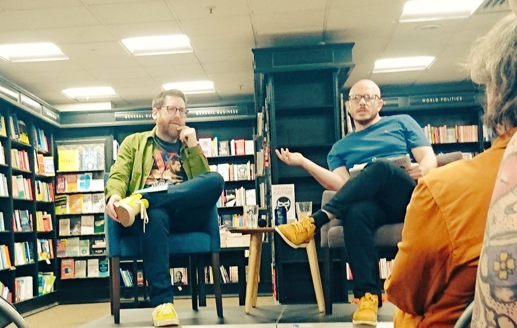 RSmythFreelance's tweet photo. Look it's @AdamJFarrer and @wesbrownwriter, launching the shit out of #BreakingKayfabe. A brilliant conversation. A mad bastard book. https://t.co/nH6viXxxfK https://t.co/Tqktekklim