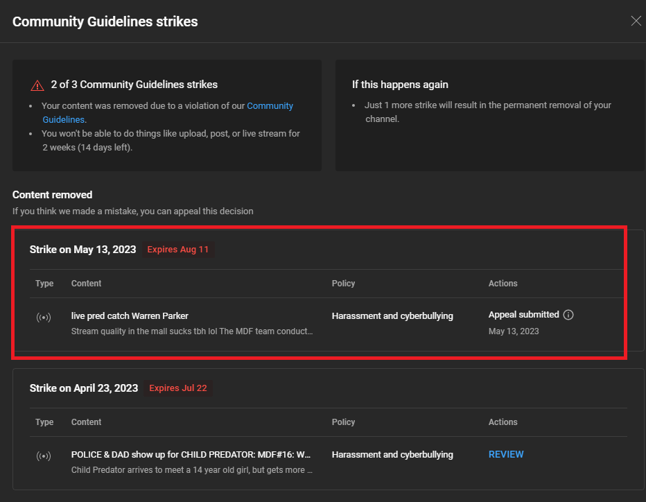 Our live catch on the 12th was taken down that night. YouTube can suck my balls. #tocatchapredator #mdf #minordefenseforce