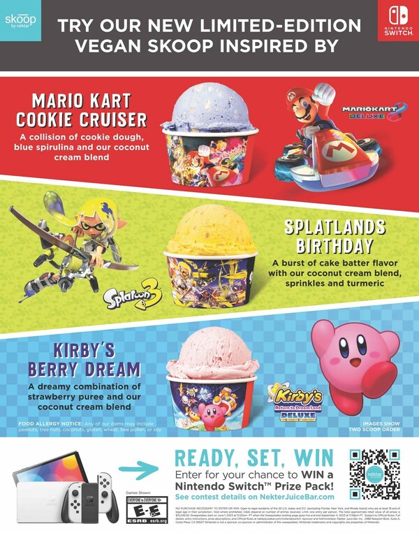 NinWire's tweet photo. Nékter Juice Bar to release Nintendo-themed frozen treats and Switch OLED prize giveaways! 
https://t.co/5puDQsKnHU https://t.co/iQMHF0C21J