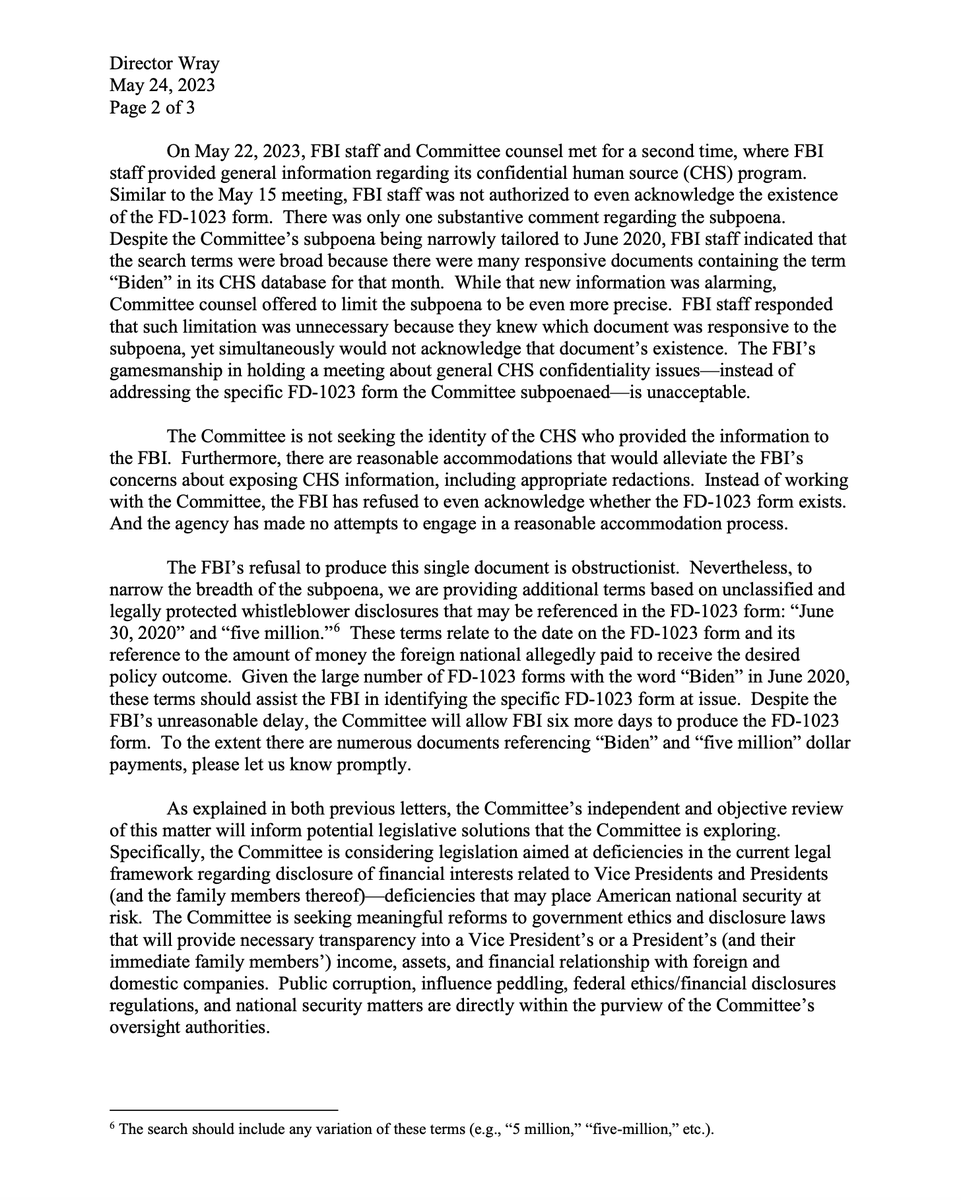 RepJamesComer's tweet photo. 🚨🚨🚨
FBI Director Wray is defying a congressional subpoena for an unclassified record alleging a criminal scheme involving then-VP Joe Biden and a foreign national.
If Director Wray refuses to hand over this record, @GOPoversight will begin contempt of Congress proceedings. https://t.co/mVttLatbJ5