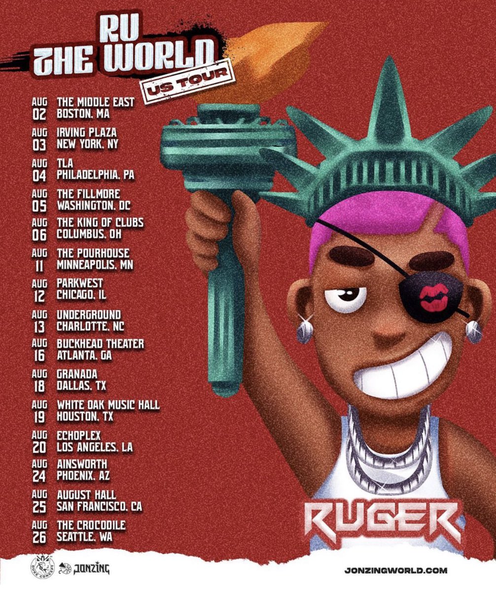 Ngnbillboard's tweet photo. 📍Jonzing boy Ruger announce his first headline tour in the United States 🇺🇸 come August, 2023.
.
.
.
RIP Legend | RIP to 44 | Oloriburuku | Travis #InfinixNote30Launch #InfinixNote30 #DavidoAtNote30Launch https://t.co/pnnhF6ik81