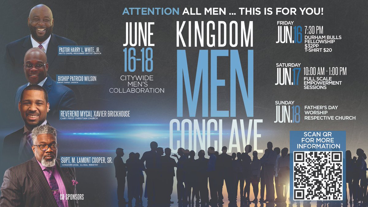 Join us as we sponsor the Kingdom Men Conclave! June 16 - 18 there will be several events, starting at the Durham Bulls game. We invite you to come out and enjoy fellowship, grow in your faith, and connect with fellow Kingdom Men! Register &amp; learn more: bit.ly/3BUkse8