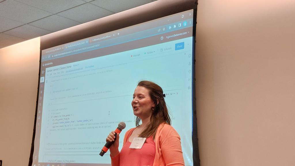 SilviaCDobre's tweet photo. At #ATLC23 @kristylein gives a live demo of the #ICSRLab and investigates if men tend to cite more men, and women cite more women. Grab your lunch and join us in room 158! https://t.co/aYTdbtElqG