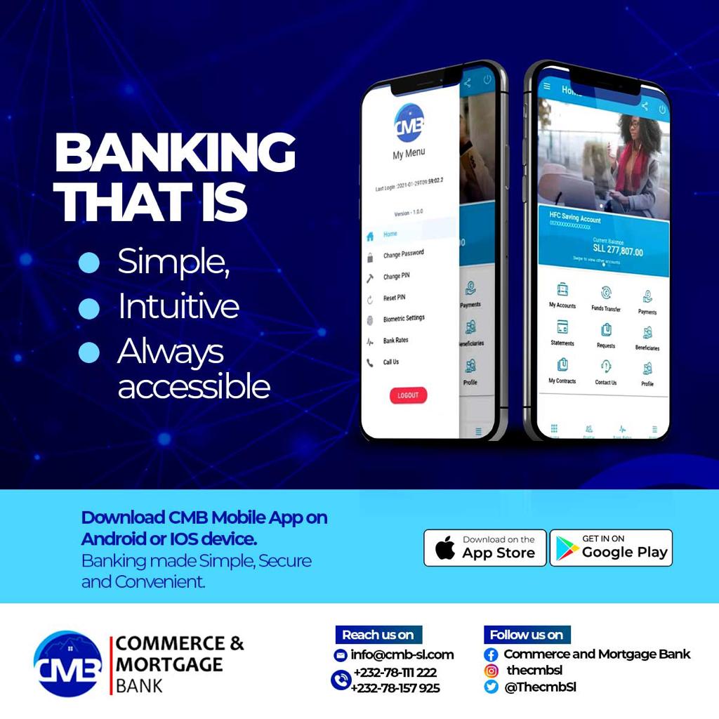 ThecmbSl's tweet photo. Our digital banking system is just for you #Simple #Intutive #AlwaysAccessible.
Visit us at #30LiverpoolStreetFreetown for all your transactions. https://t.co/CdSugks55X