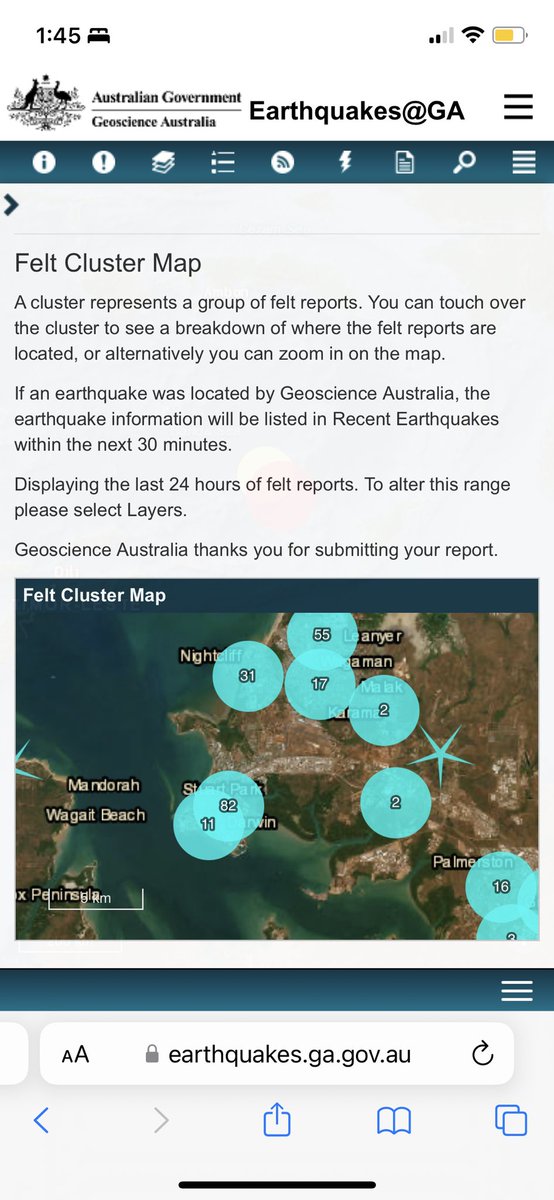 Never do I feel more connected to the community in Darwin than when I get fill out a “I felt this earthquake” form on @EarthquakesGA 🫶🏻 
#darwinearthquake #wereallinthistogether