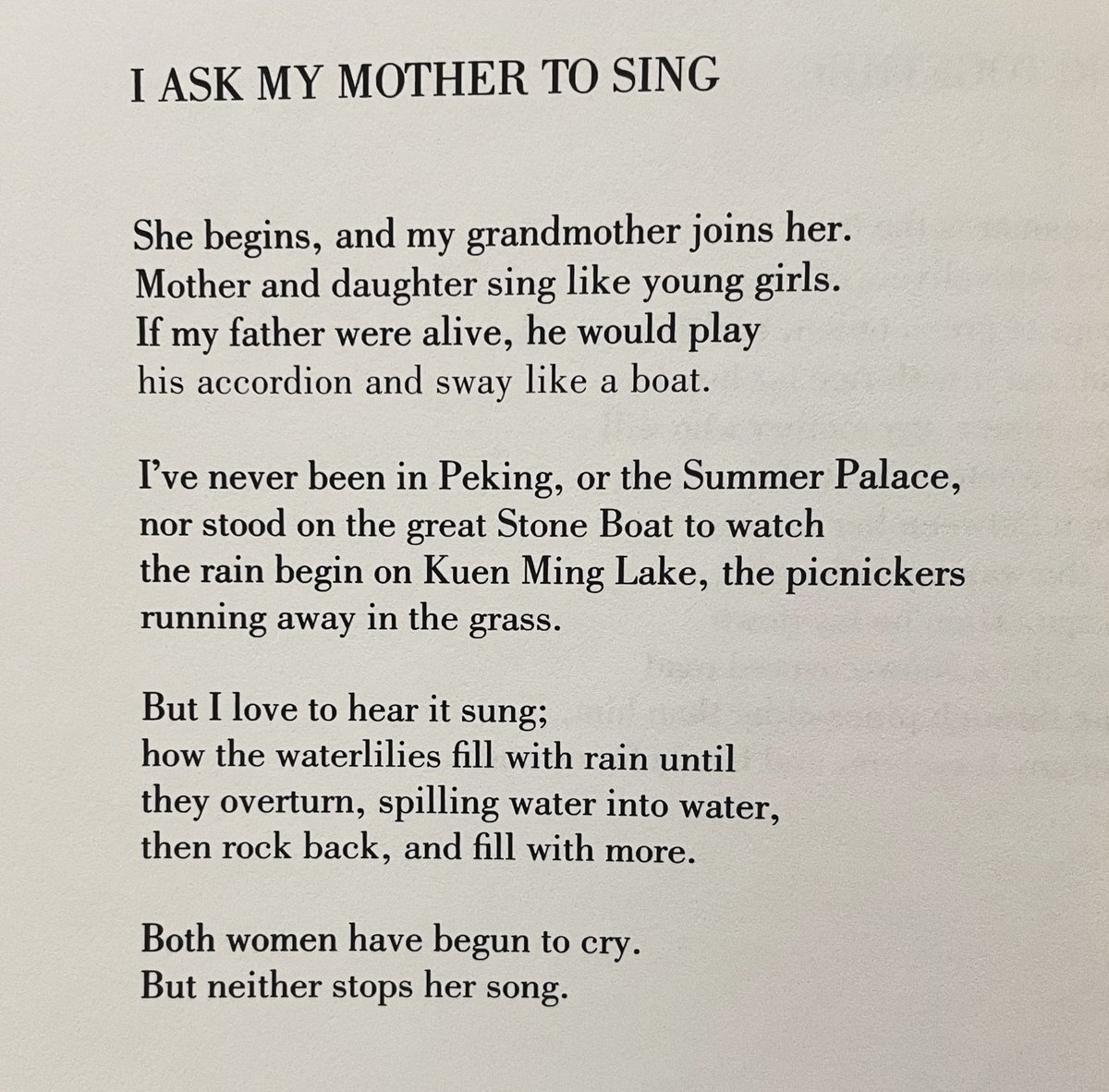 Luther Hughes (@lutherxhughes) on Twitter photo Gets me every single time
“I Ask My Mother to Sing” by Li-Young Lee from ROSE (<a href="/boaeditions/">BOA Editions</a>) Gets me every single time
“I Ask My Mother to Sing” by Li-Young Lee from ROSE (<a href="/boaeditions/">BOA Editions</a>)